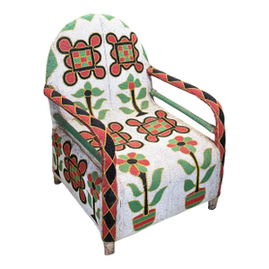 Vintage African Nigerian Small Yoruba Glass Beaded Chair Sized for Kids and Teenagers.