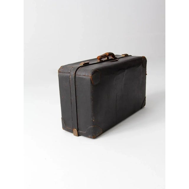 Black Vintage Black Leather Suitcase For Sale - Image 8 of 11