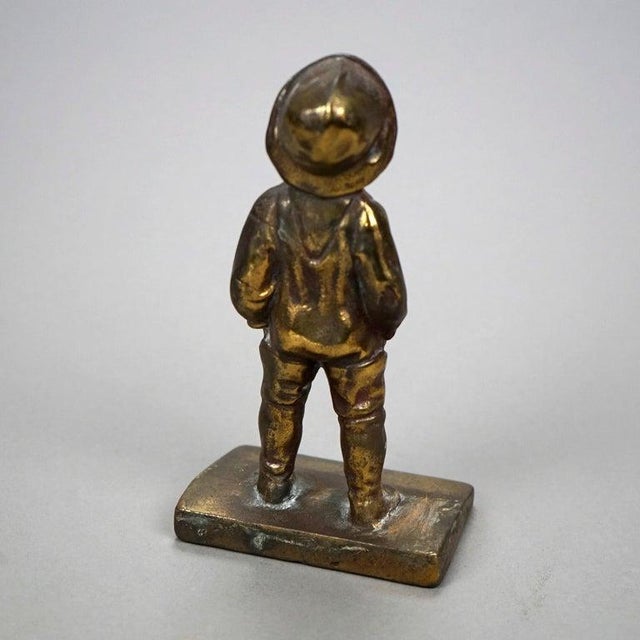 Antique Pair Bronzed Bookends, Young Boy, Circa 1920 For Sale - Image 12 of 14