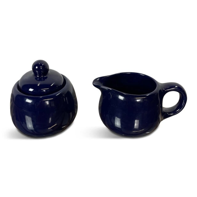 Ceramic 1970s Wellfleet Pottery Cobalt Blue Glaze Creamer and Covered Sugar Set- 2 Pieces For Sale - Image 7 of 7