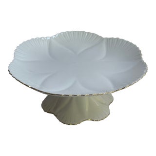 Vintage Shelley England Dainty Regency Pedestal Compote/Cake White With Gold Trim For Sale