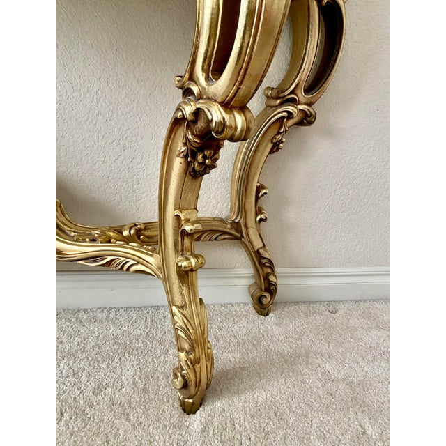 French Louis XV Style Vintage Giltwood Rococo Carved Console Table Vintage For Sale In Denver - Image 6 of 15