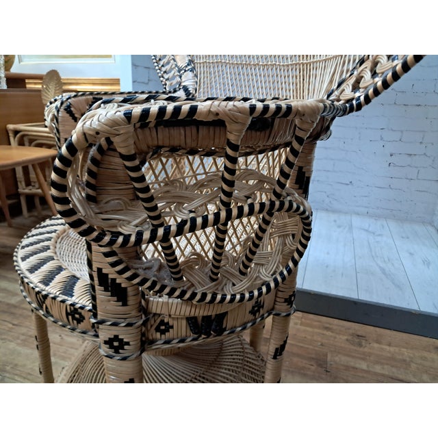 Set of Large Mid-Century Wicker Rattan Peacock Chair and Ottoman, 1970s For Sale - Image 13 of 18