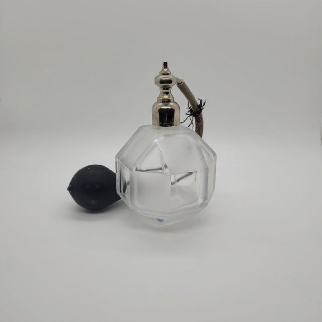 Vintage Marcel Franck France Frosted Glass Geometric Perfume Atomizer Bottle For Sale - Image 11 of 15