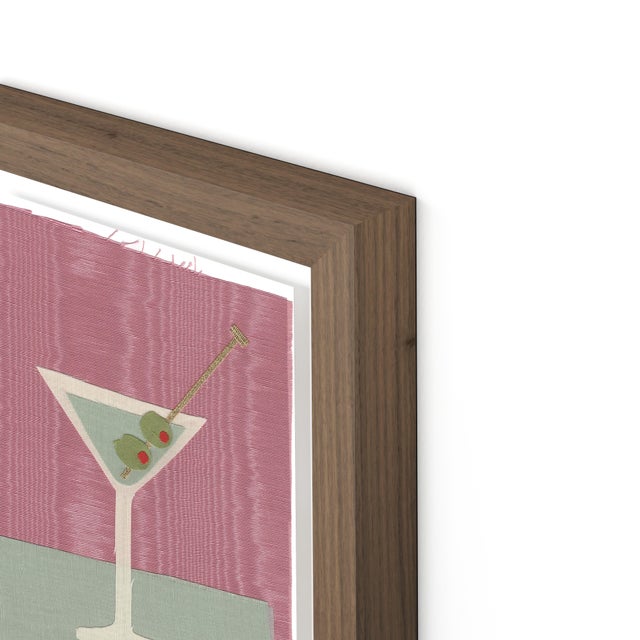 DESCRIPTION: Beatrice the Martini by Willa Heart in Walnut Frame, Mini Art Print This is a print of a handmade fabric...
