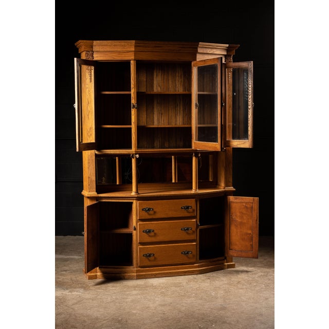 American Early 20th Century Massive Oak Sideboard Hutch With Columned Buffet For Sale - Image 3 of 9