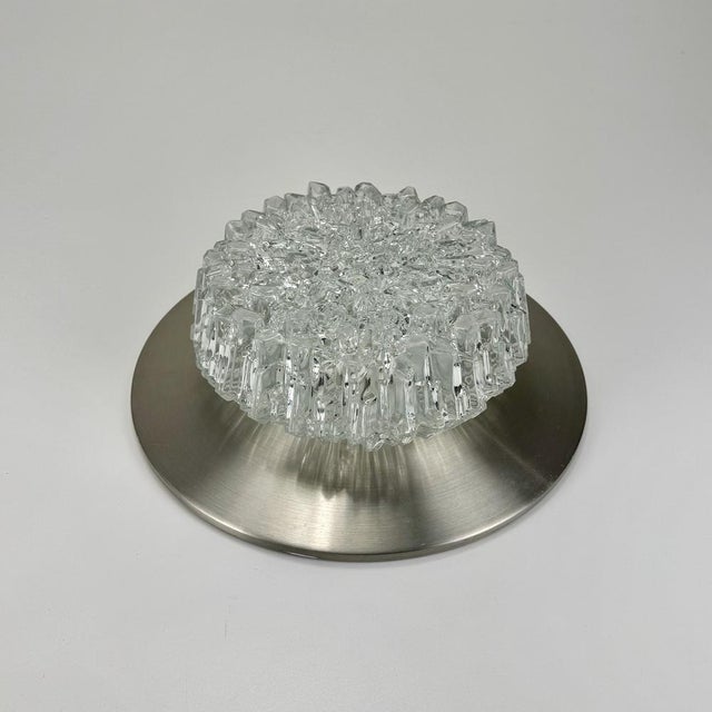 Mid-Century Modern Clear Crystal Glass and Brushed Steel Flush Mount, 1970s For Sale - Image 10 of 10