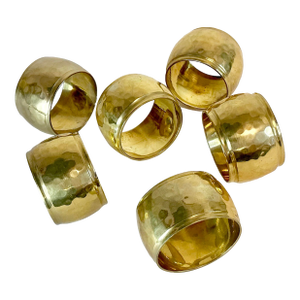Mid-Century Boho Chic Hollywood Regency Brass Napkin Rings - Set of 6