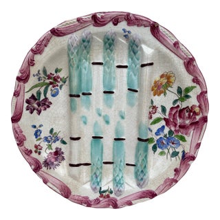 19th Century Majolica Asparagus Plate With Flowers Longchamp For Sale