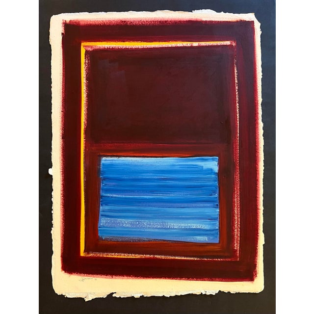 Abstract 1991 Abstract Expressionist Oil Painting on Deckle Edge Artist’s Paper by Satori Gregorakis For Sale - Image 3 of 4