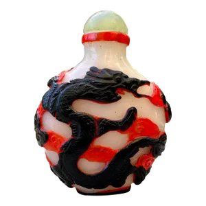 Antique Peking Glass Black Red Double Overlay Dragon Snuff Bottle