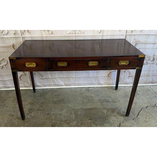 Antique English Campaign Console Desk - 3 Drawer Military Writing Table For Sale - Image 9 of 16