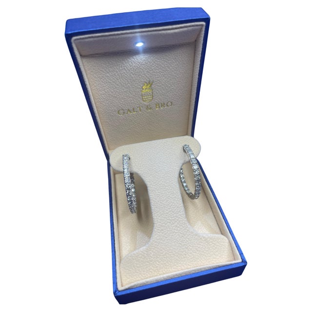 Early 21st Century 3 Carat Diamond Hoop 14 Karat White Gold Classic Medium Four Carat Earrings, A Pair For Sale - Image 5 of 13