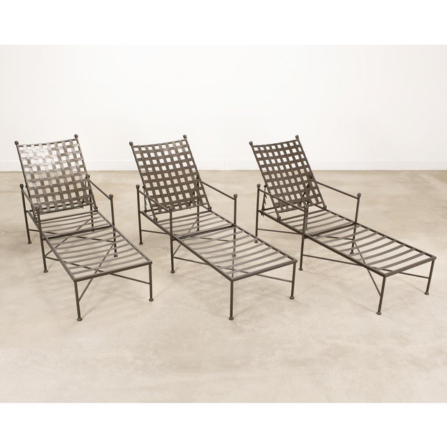 Late 20th Century Set of Three Mario Papperzini Style Wrought Iron Chaise Longues For Sale - Image 5 of 18