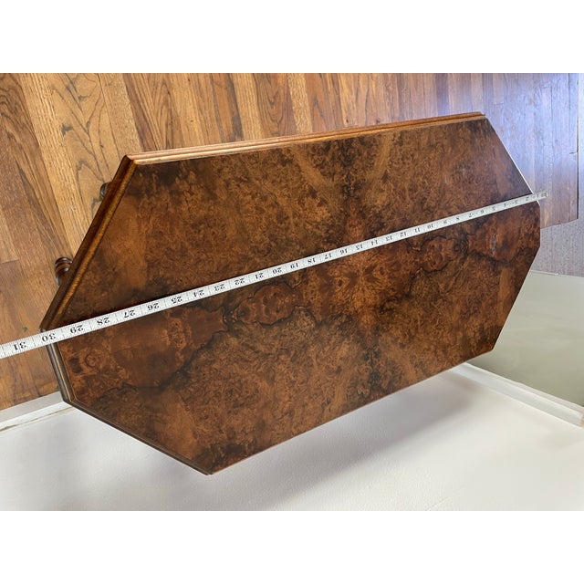 Brown Antique Victorian Burl Walnut Octagonal Side Table, Bobbin Turned Legs For Sale - Image 8 of 10