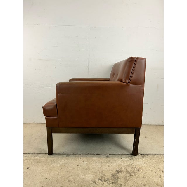 Mid Century Modern Brown Vinyl Lounge Chair With Walnut Base For Sale - Image 9 of 12