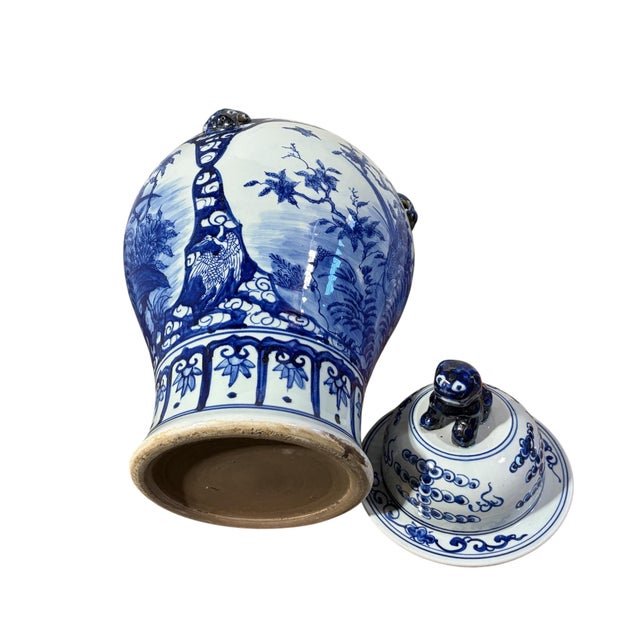 Ceramic Vintage Lg Chinoiserie Cobalt Blue & White Temple Ginger Jar 23" H For Sale - Image 7 of 11