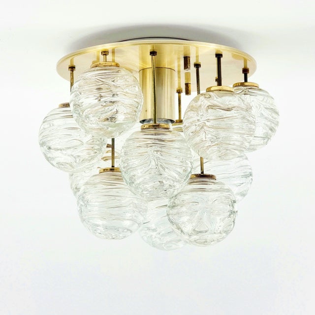 Stunning mid century modern murano glass & brass flush mount/ ceiling light from doria (germany, 1960s/1970s). 12...