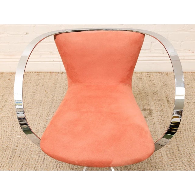 Mid-Century Modern Vintage 1970s Chrome Halo Swivel Armchair in Blush Velvet For Sale - Image 3 of 9