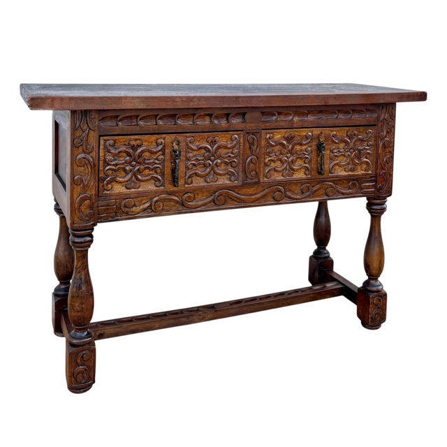 Spanish Hand-Carved Console with Drawers, 1920s For Sale - Image 11 of 11
