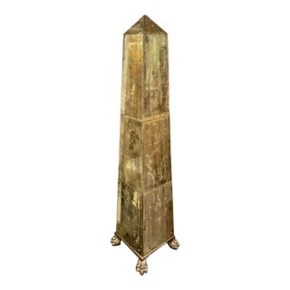 Large Vintage Italian Venetian Etched Glass Obelisk For Sale