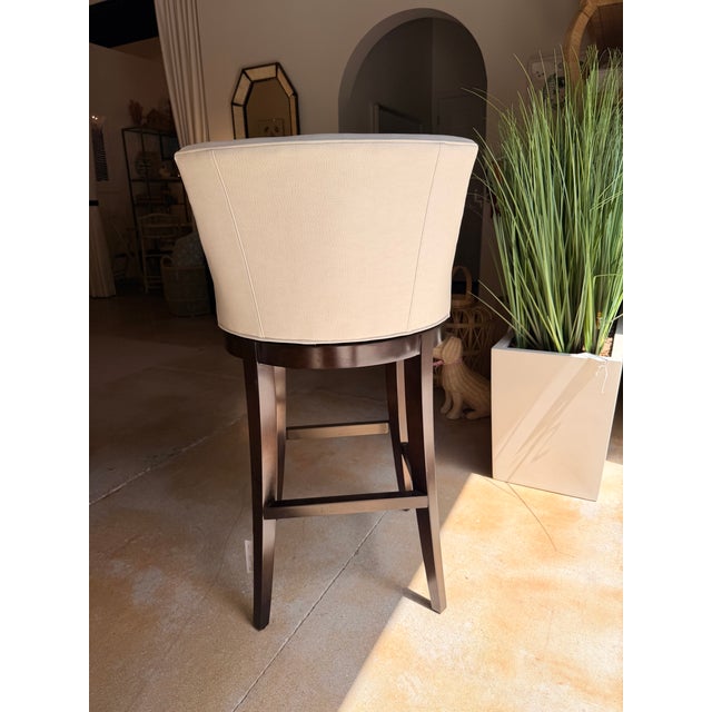 Century Furniture Century Ivory Leather Bar Stool With Wood Legs For Sale - Image 4 of 5