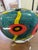 Turquoise Allain Guillot French Studio Art Glass Vase, Turquoise Foil With Red Murrine and Yellow Bands, Signed m.06-50 For Sale - Image 8 of 11