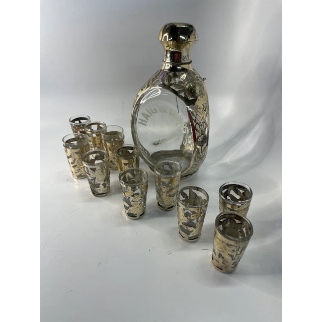 Mid-Century Modern 1970s Haig & Haig Whiskey Decanter Shot Glasses Sterling Set- 12 Pieces For Sale - Image 3 of 9
