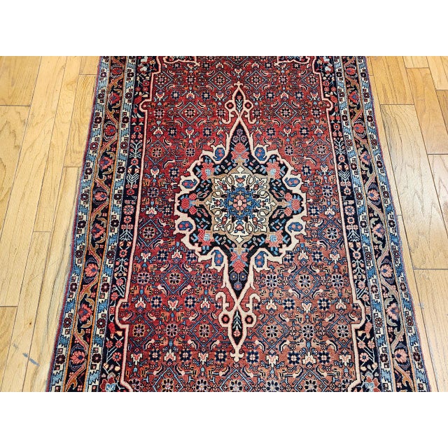 Vintage Persian Bidjar Gallery Rug, Hand-Knotted Wool, Geometric Medallion Pattern, Red & Navy, 5x9 For Sale - Image 11 of 17