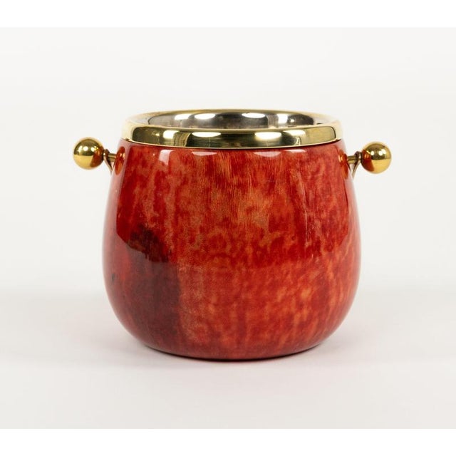 Red Mid-Century Modern Ice Bucket in Red Goatskin and Brass by Aldo Tura, Italy, 1960s For Sale - Image 8 of 18