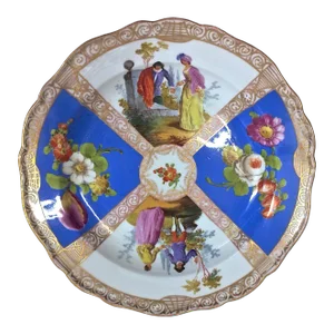 Antique Meissen Floral & Garden Scene Plate