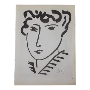 Vintage Mid 20th Century Signed Henri Matisse Female Portrait Lithograph