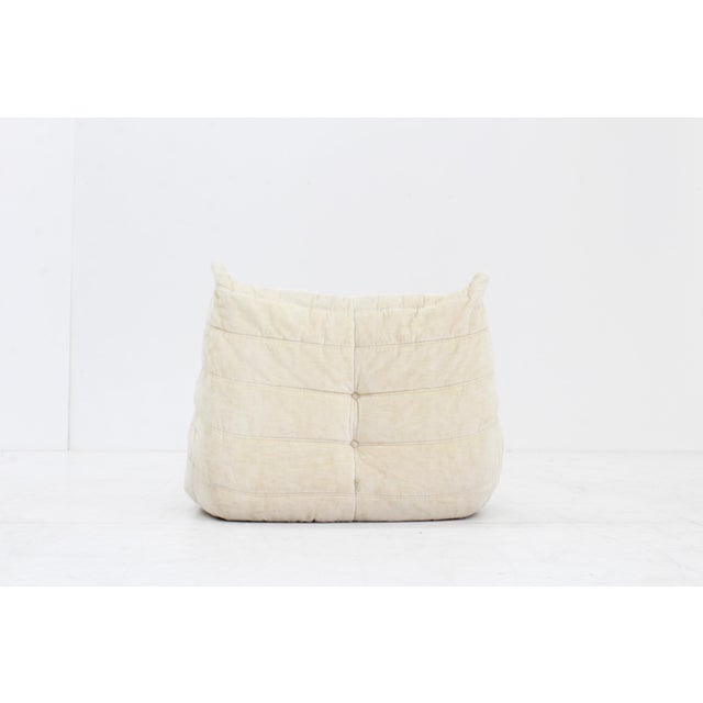 Vintage Togo Chair in Beige Velvet by Michel Ducaroy for Ligne Roset, 1980s For Sale - Image 3 of 16