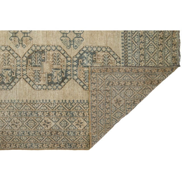 1920s 9 X 10 Beige Antique Handmade Turkmen Wool Rug With Geometric Pattern For Sale - Image 5 of 11