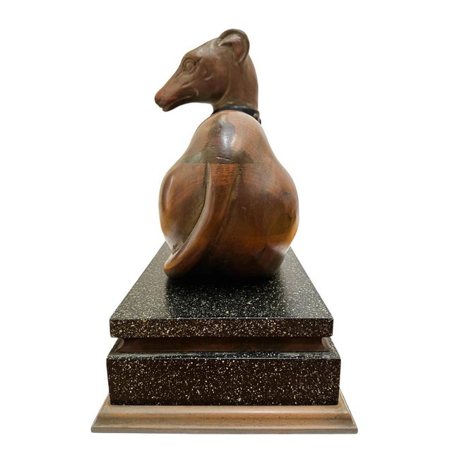 Italian Greyhound Dog Hand Carved Wood Sculpture on Stand For Sale - Image 4 of 10