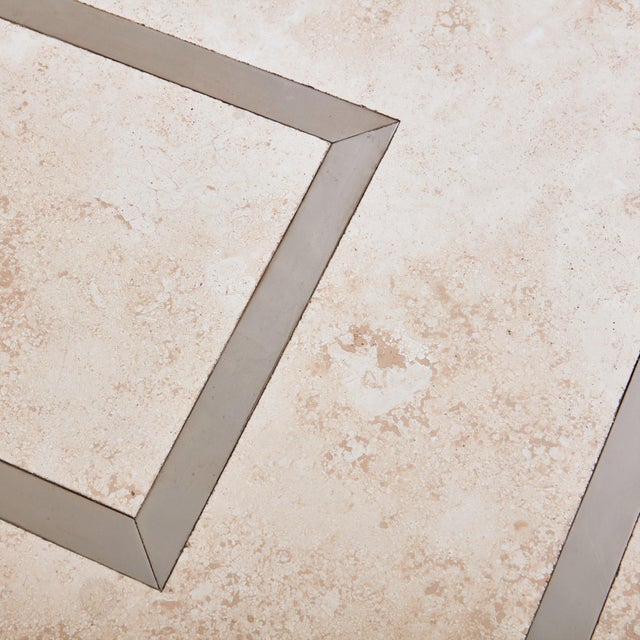 Chrome + Travertine Square Coffee Table, France 1970s For Sale - Image 10 of 11