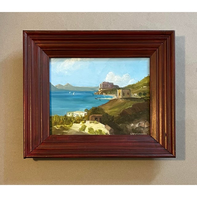 Realism Oil Painting of a Seaport and Landscape Scene, Spain. For Sale - Image 3 of 3