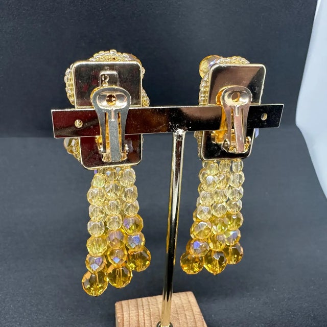 Gold A Pair of Coppola E Toppo Golden Crystals Tassel Clip-On Long Earrings For Sale - Image 8 of 12