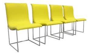 Set of 4 Mid-Century Modern Milo Baughman Thayer Coggin Scoop Chrome Dining Chairs