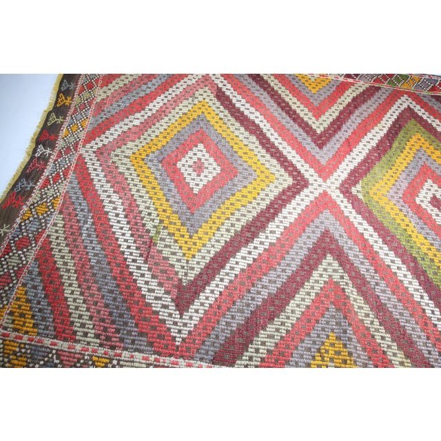 1960s Handmade Emproidery Vintage Turkish Floor Kilim-6' X 8' 3'' For Sale - Image 10 of 12