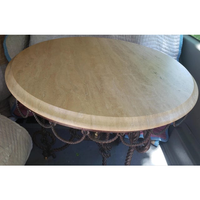 1980s Twisted Iron Base With Stone Top Accent Table For Sale - Image 4 of 12