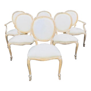 Italian Comini & Modonutti Style Carved Knotted Rope Chairs- Set of 6 For Sale