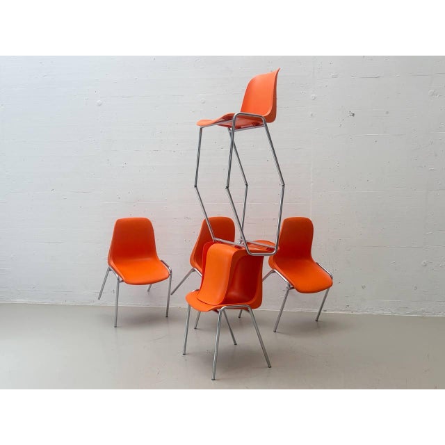 Orange Stacking Chairs Europa by Helmut Starke for Embru, 1970s For Sale - Image 6 of 15