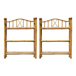 Boho Chic Natural Bamboo Shelving - Freestanding or Wall Mounted, Pair For Sale