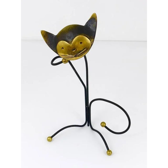 Brass Cat Wine Bottleholder by Walter Bosse attributed to Herta Baller, Austria, 1950s For Sale - Image 9 of 10