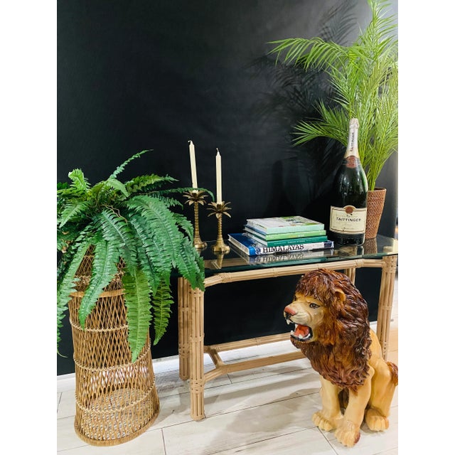 Late 20th Century McGuire Organic Modern Blonde Bamboo Rattan Console Table For Sale - Image 5 of 9