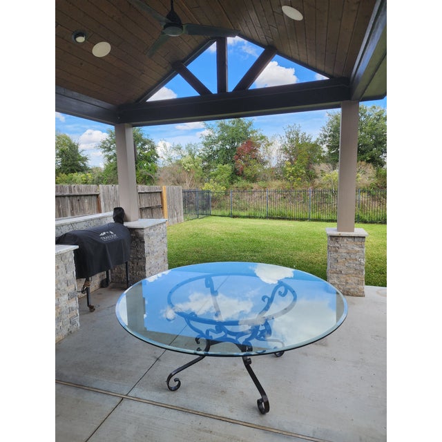 Round Glass Dining Table, Wrought Iron Base Chairish