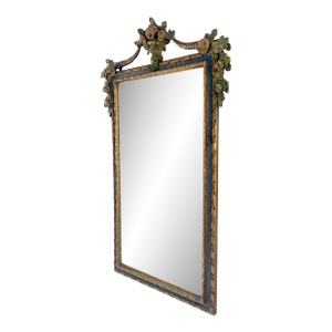 1940s Carved & Painted Floral Pattern Frame Rectangle Decorative Wall Mirror