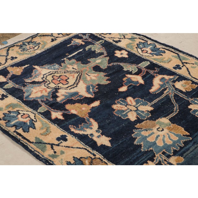 Rug & Kilim Hand-Knotted Traditional Mahal Floral Vintage Persian Runner in Blue and Yellow For Sale - Image 4 of 9