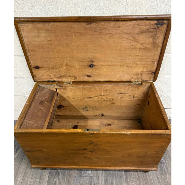 Antique American Primitive Solid Pine Blanket Chest For Sale - Image 4 of 10